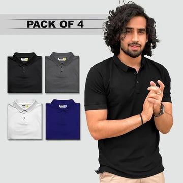 ✅Poly Matte Solid Half Sleeves👔 Mens Polo💎 T-Shirt Pack Of 4📦